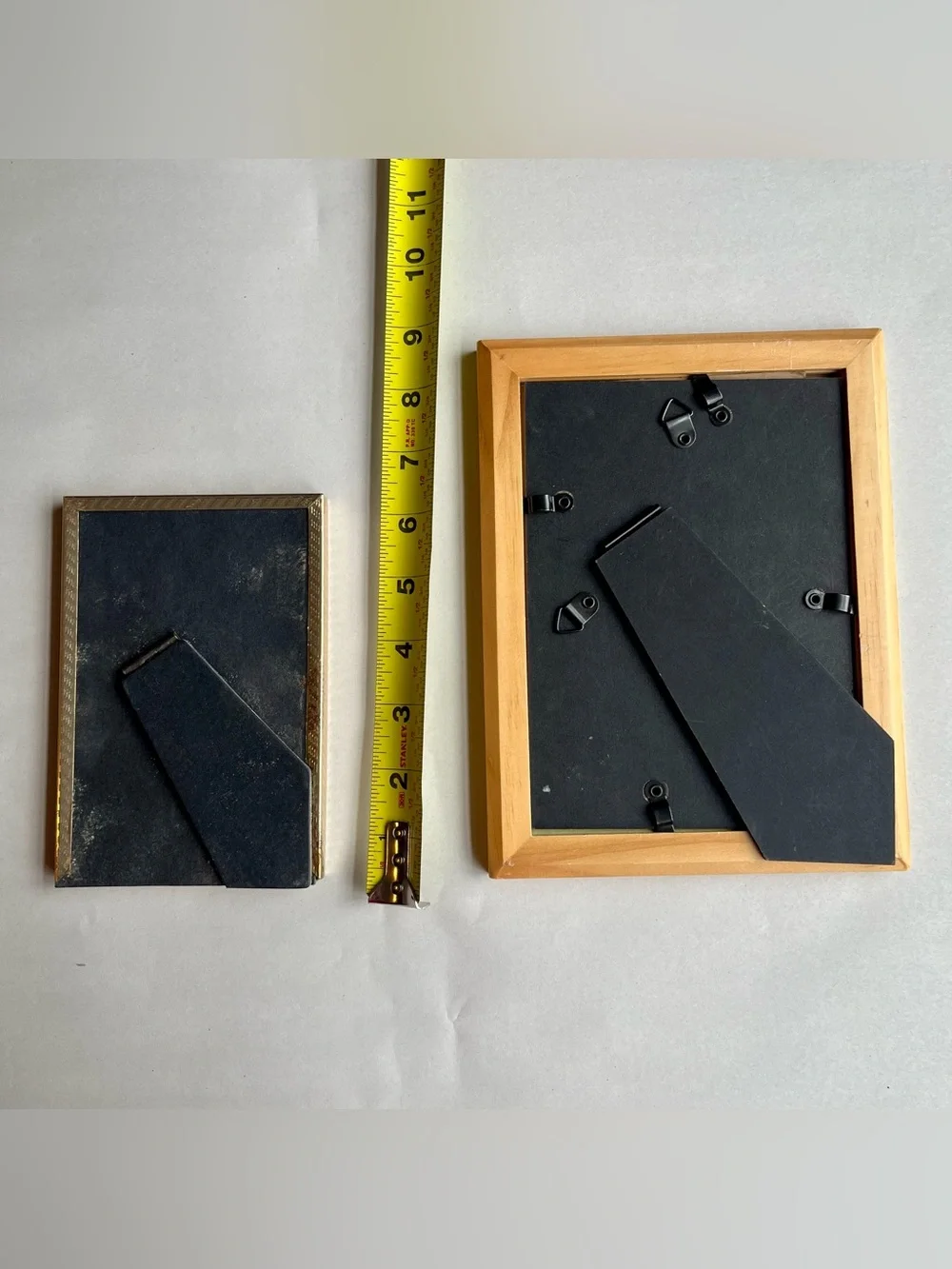 Vintage Wood and Brass Picture Photo Frames w/ Fine Art Prints-Set of 2